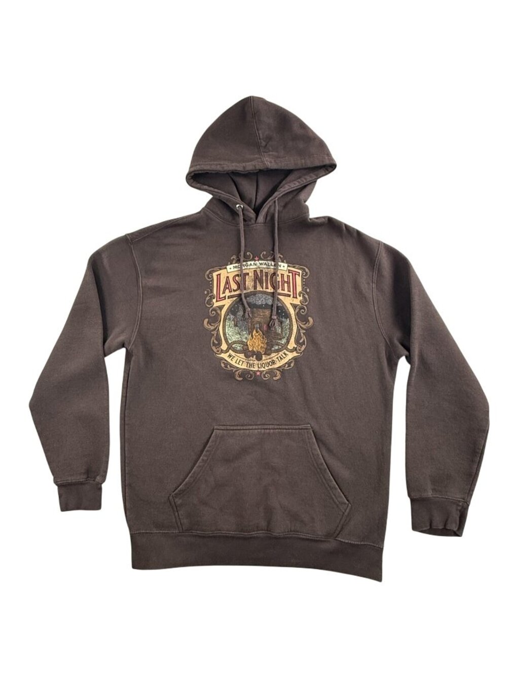 Morgan Wallen Hoodie Mens Large Brown Last Night Liquor Talk Concert Tour Fleece